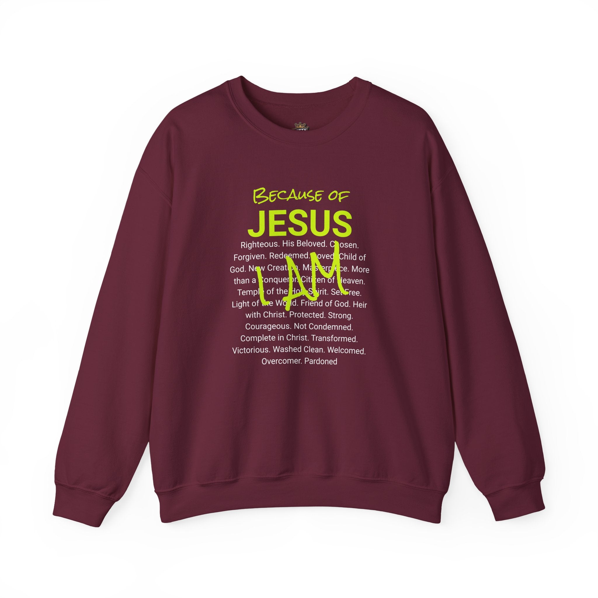 Crewneck Sweatshirt — "Saved" Faith-Based Affirmation Sweatshirt (Righteous • Redeemed • Loved)