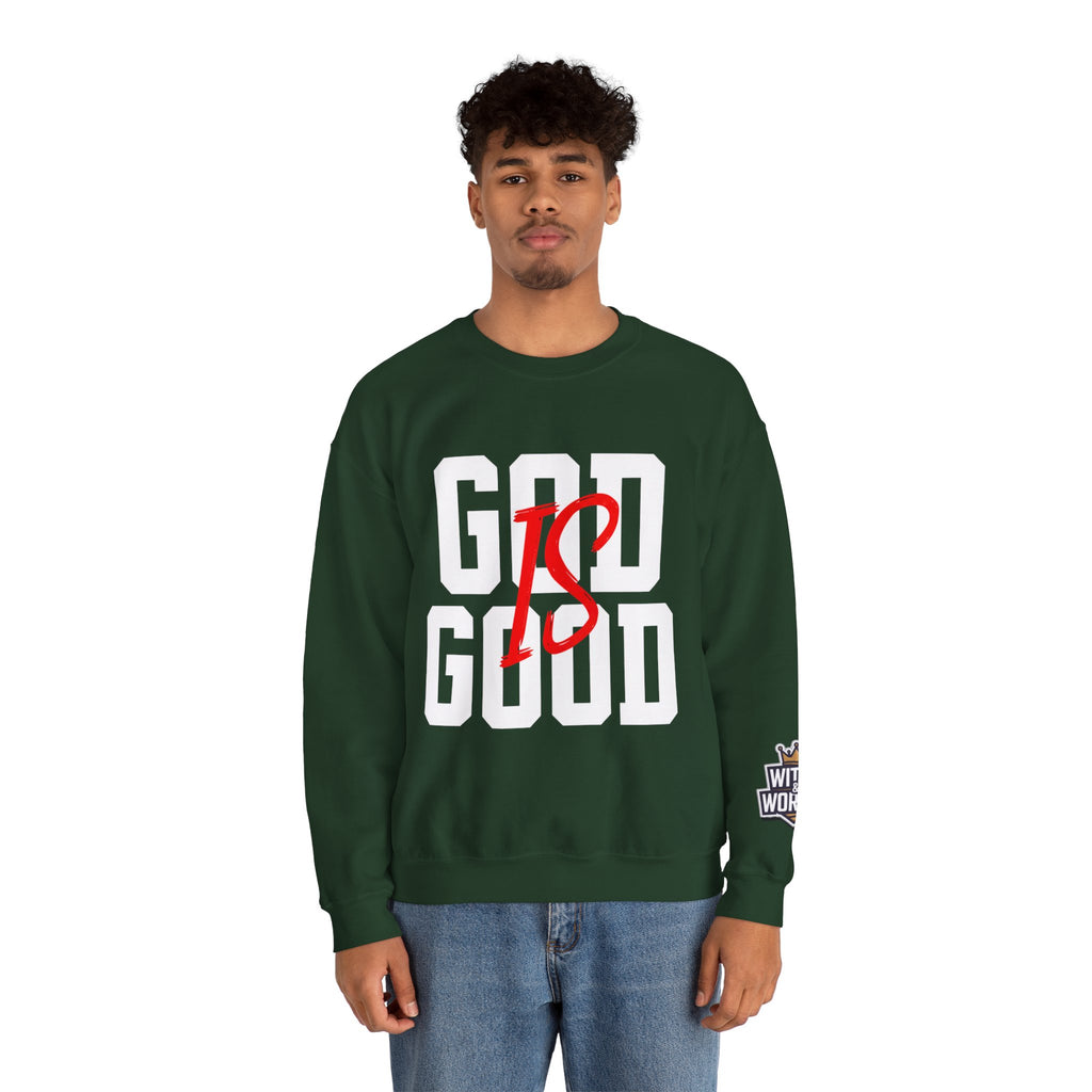 God Is Good Crewneck Sweatshirt — Faith-Based Christian Graphic Pullover