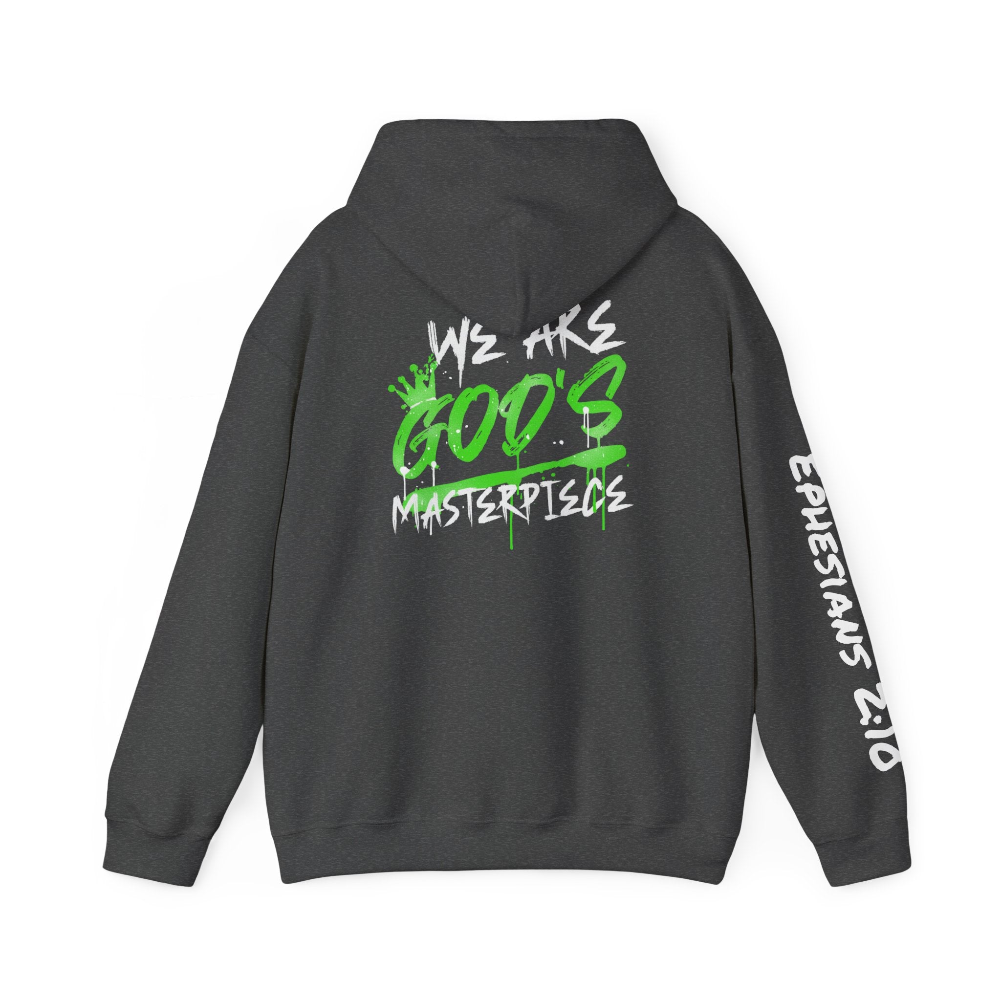 Hoodie — White 'God's' Neon Green Graffiti & Witty Worthy Chest Logo