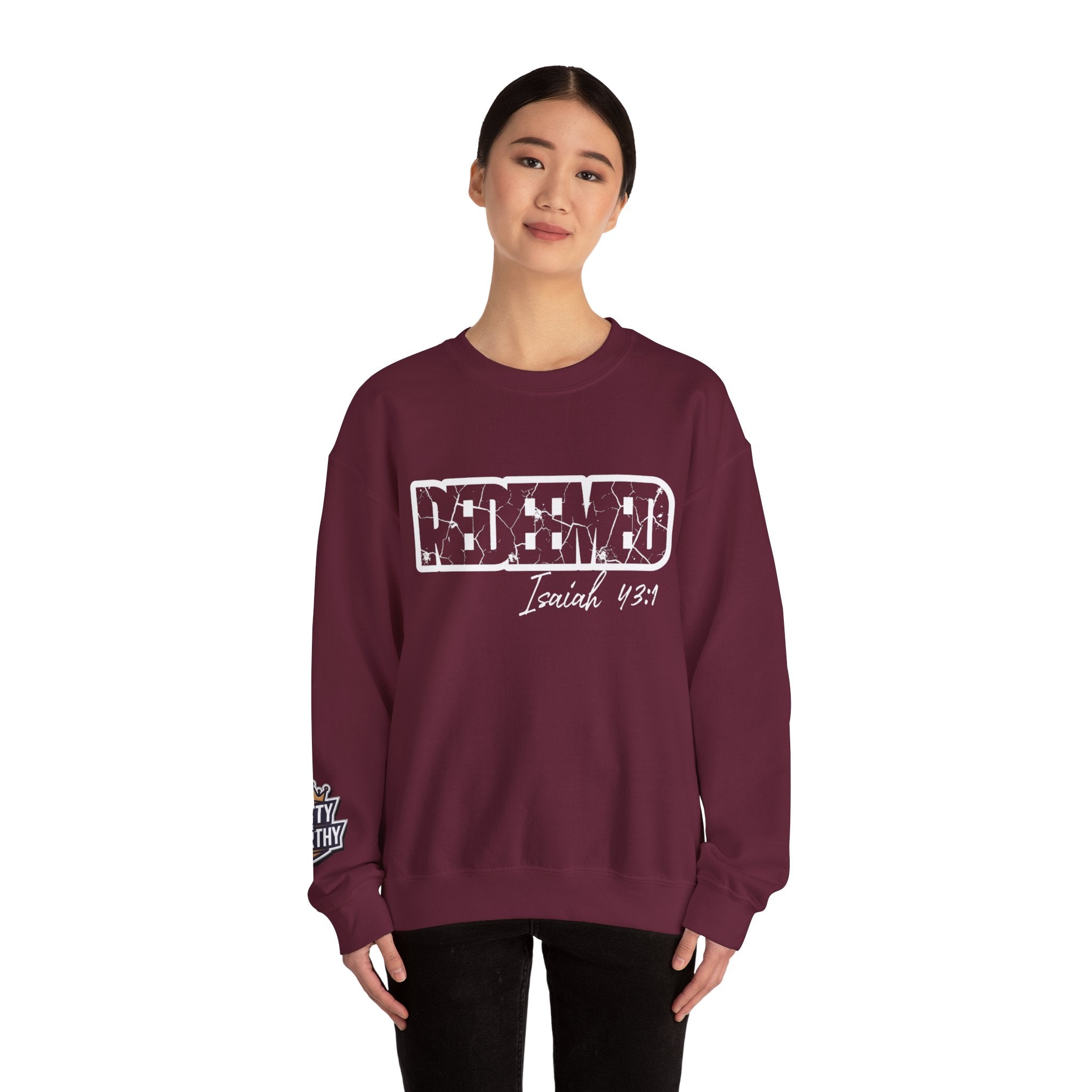 Crewneck Sweatshirt — 'Redeemed' Isaiah 43:1 Christian Faith Graphic