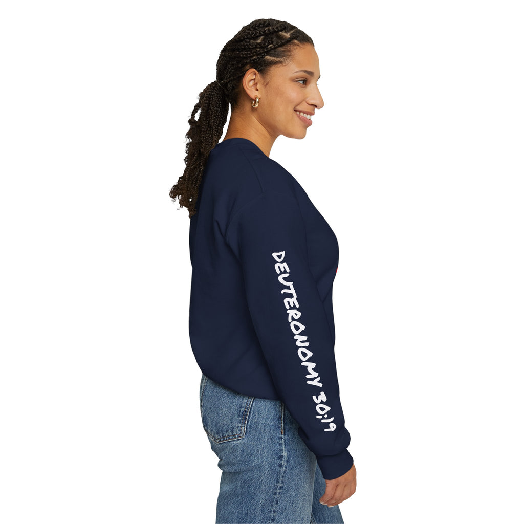 Crewneck Sweatshirt — "Death or Life" Design with Red "Choose Life" Script