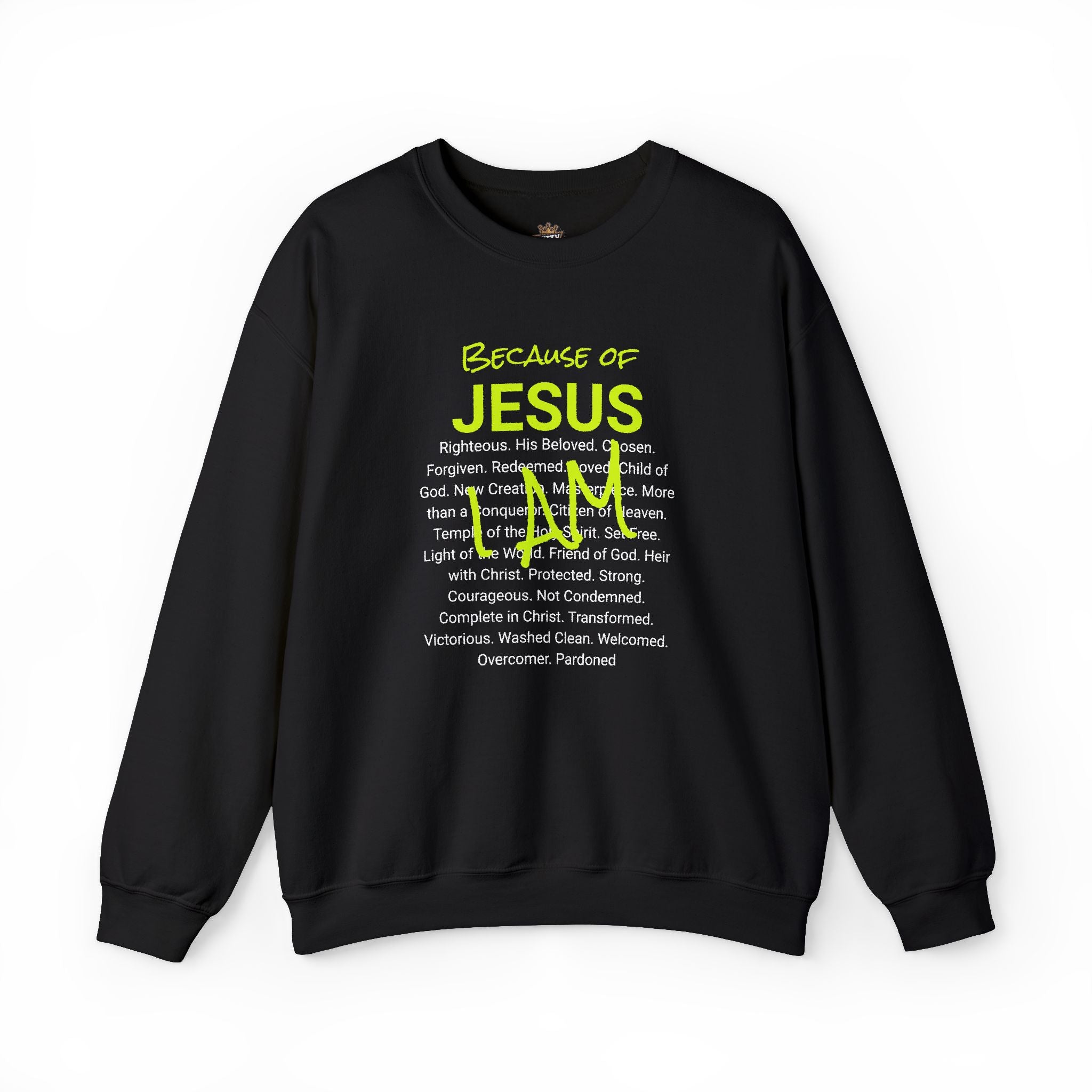 Crewneck Sweatshirt — "Saved" Faith-Based Affirmation Sweatshirt (Righteous • Redeemed • Loved)