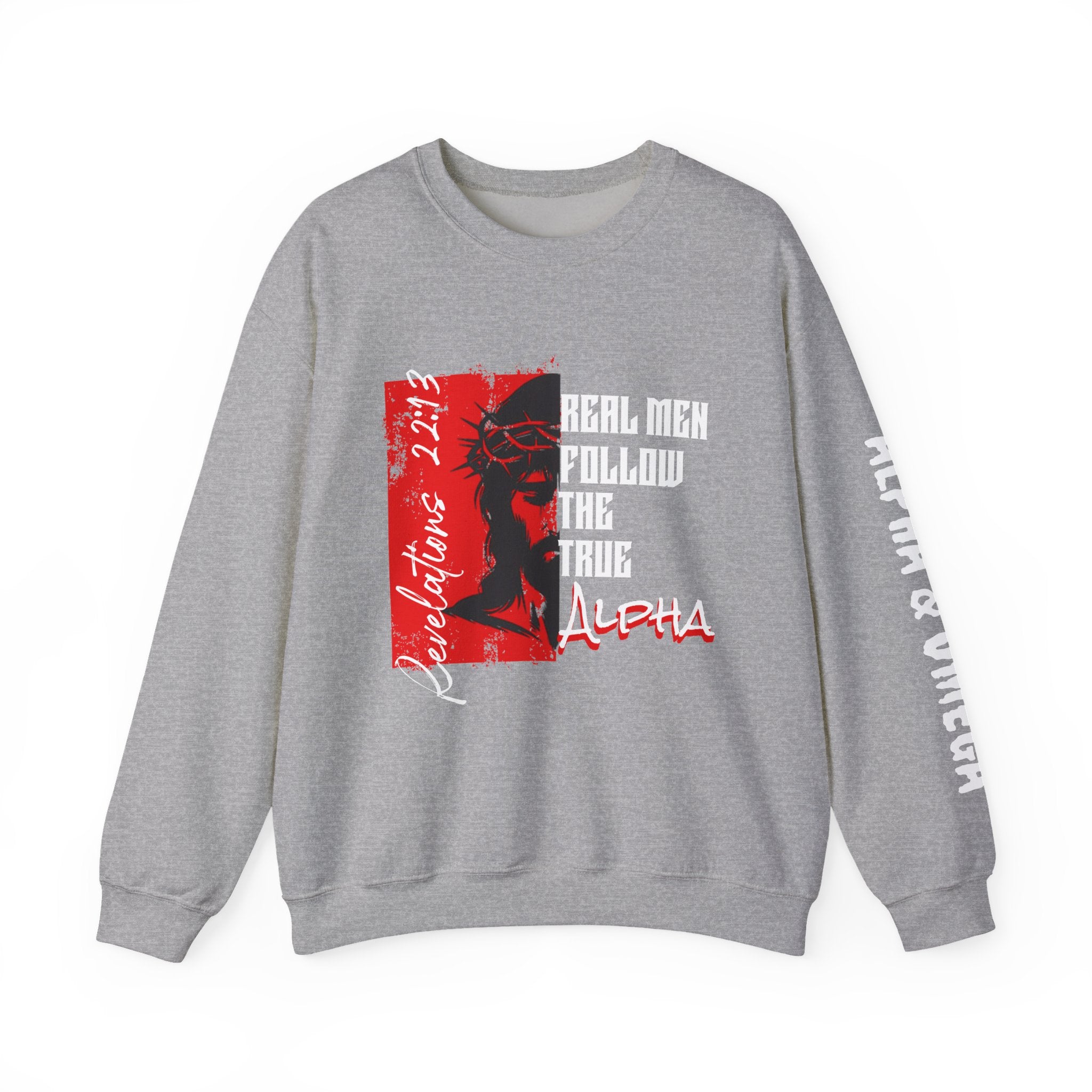 Crewneck Sweatshirt — “Real Men Follow the True Alpha” Graphic Pullover