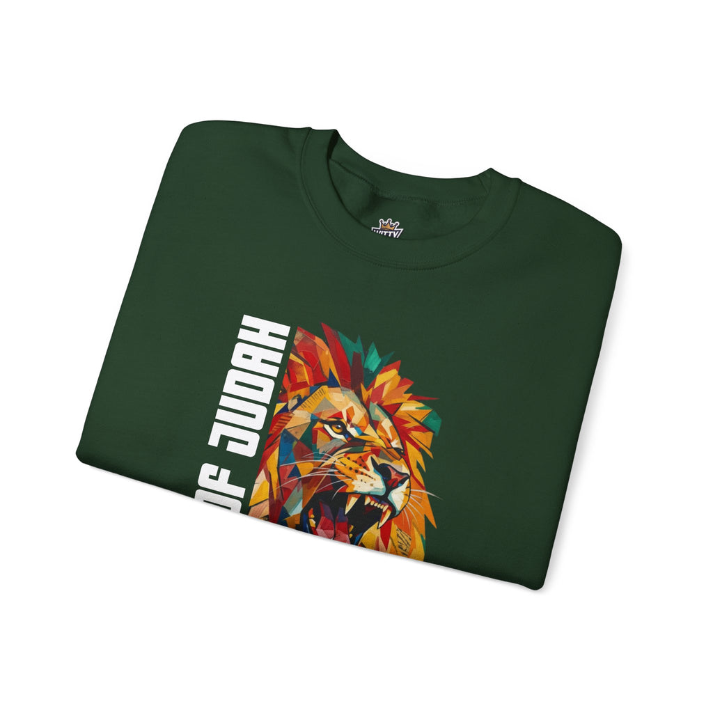 Lion of Judah Crewneck Sweatshirt — Colorful Roaring Lion Faith Graphic