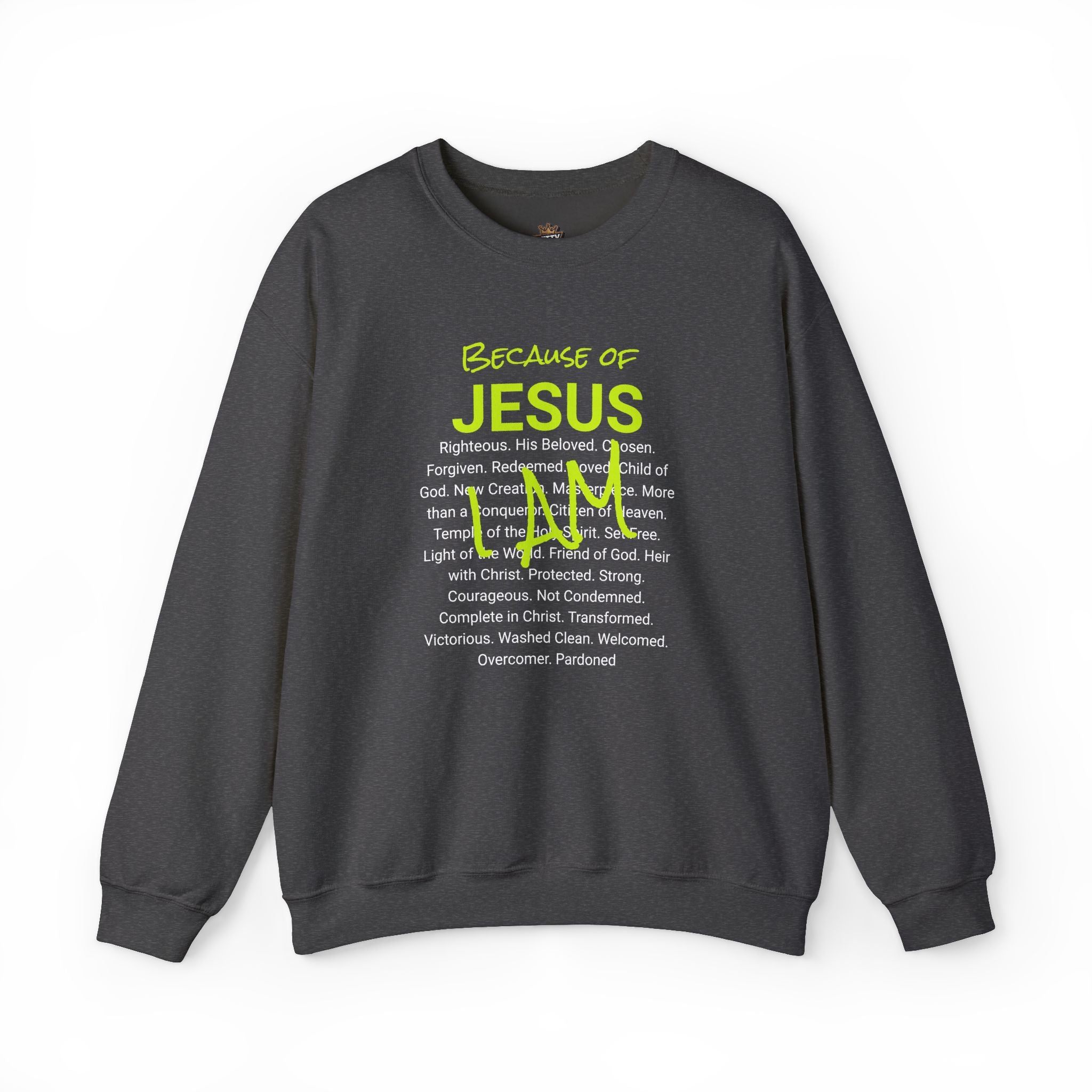Crewneck Sweatshirt — "Saved" Faith-Based Affirmation Sweatshirt (Righteous • Redeemed • Loved)