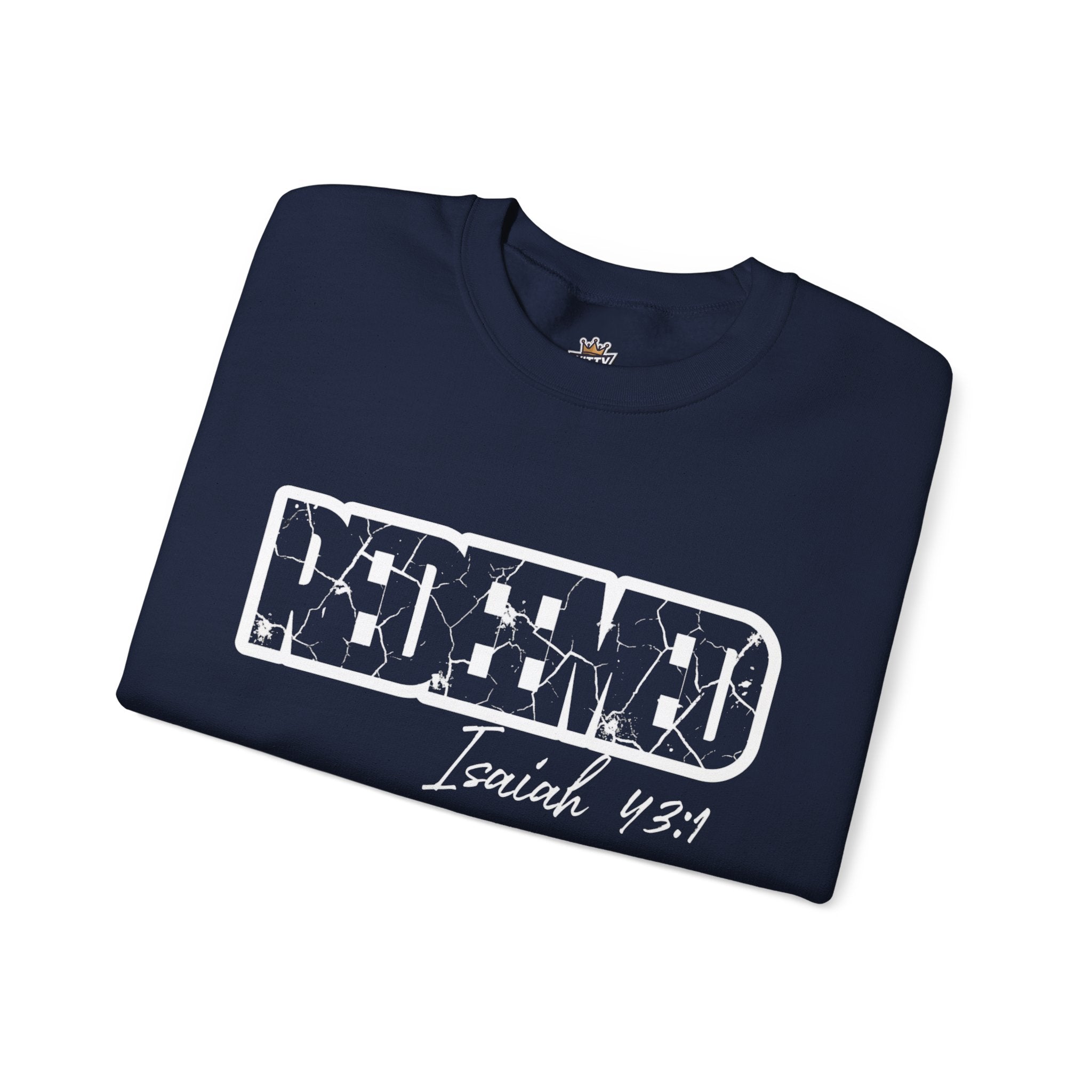 Crewneck Sweatshirt — 'Redeemed' Isaiah 43:1 Christian Faith Graphic