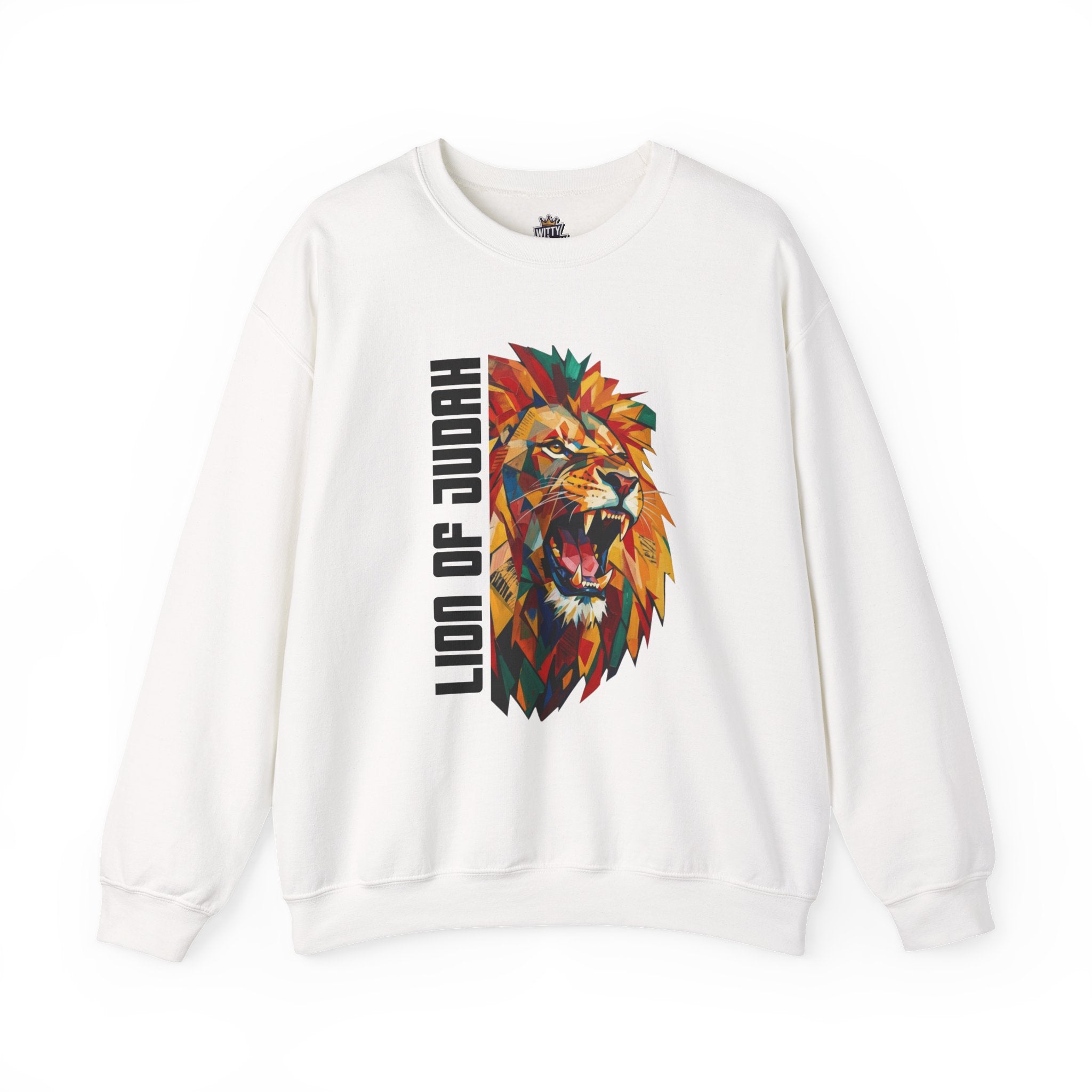 Lion of Judah Crewneck Sweatshirt — Colorful Roaring Lion Faith Graphic