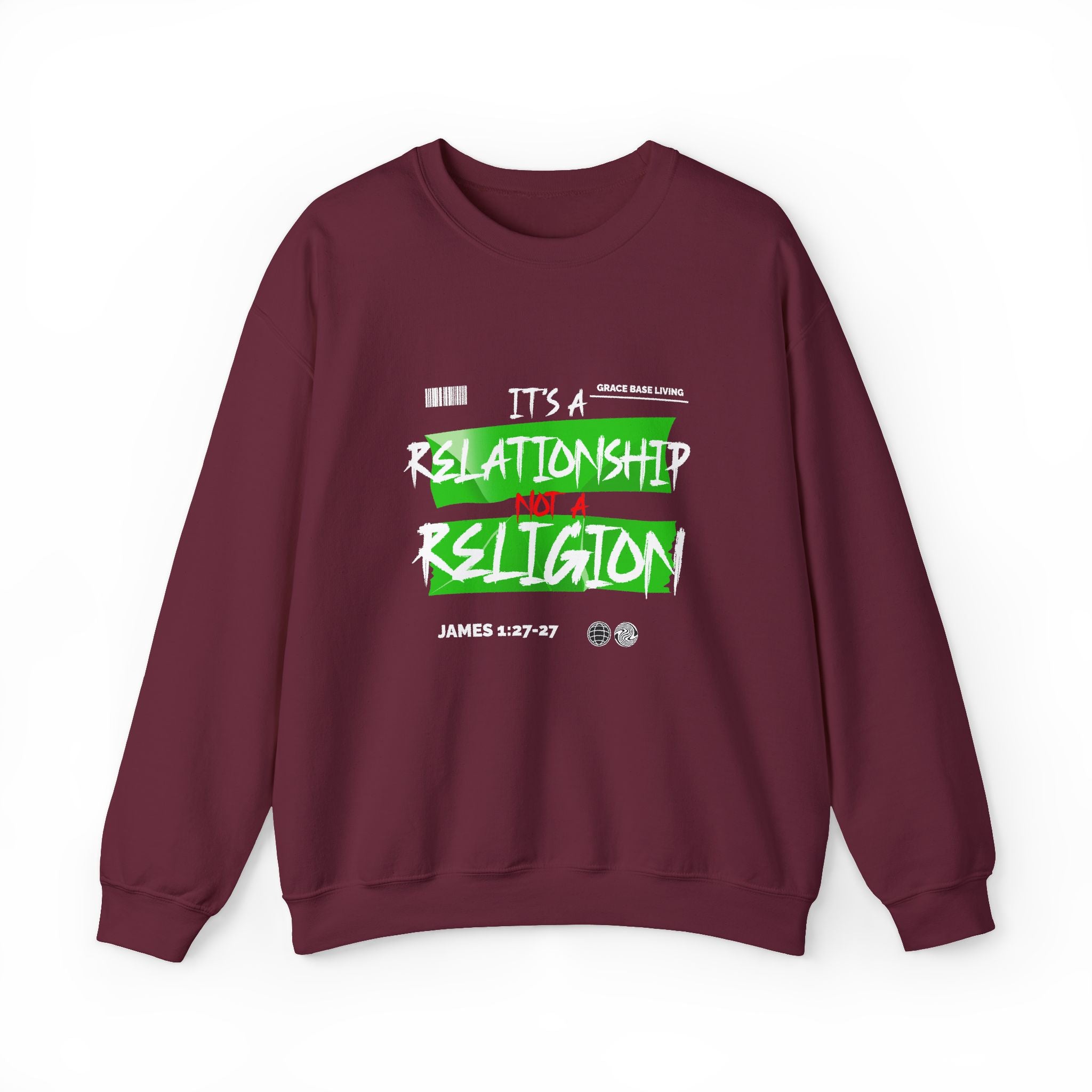 Crewneck Sweatshirt — "It's a Relationship Not a Religion" Christian Faith Graphic