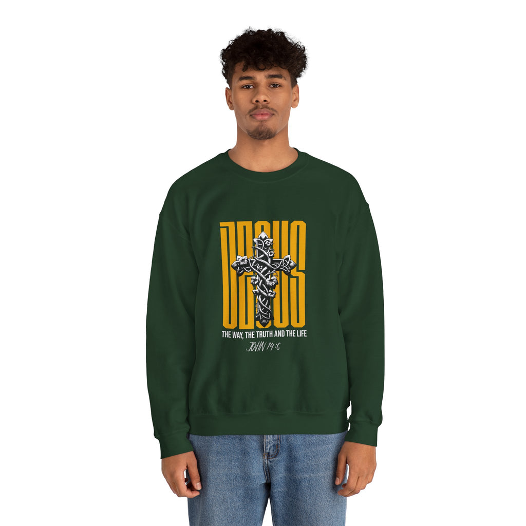 Jesus Cross Crewneck Sweatshirt — "Jesus: The Way, The Truth and The Life" Christian Pullover