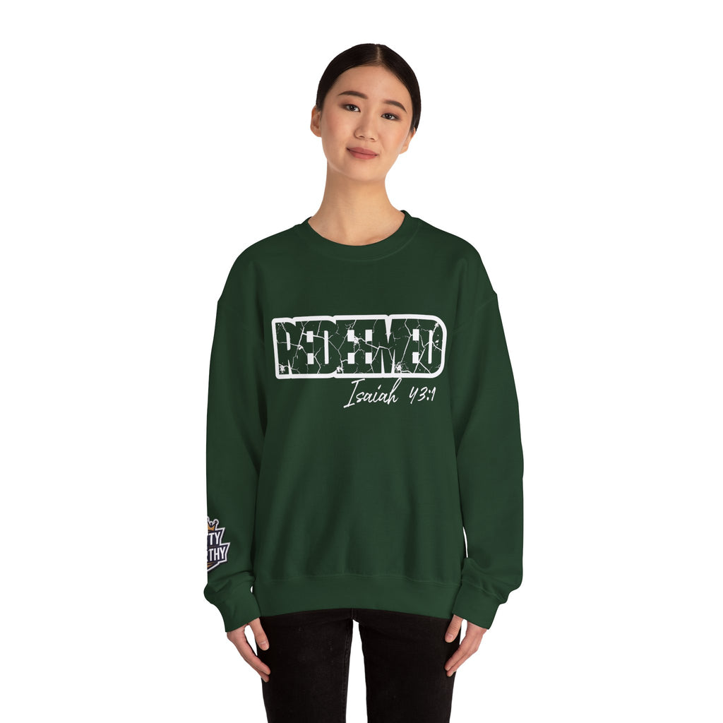 Crewneck Sweatshirt — 'Redeemed' Isaiah 43:1 Christian Faith Graphic