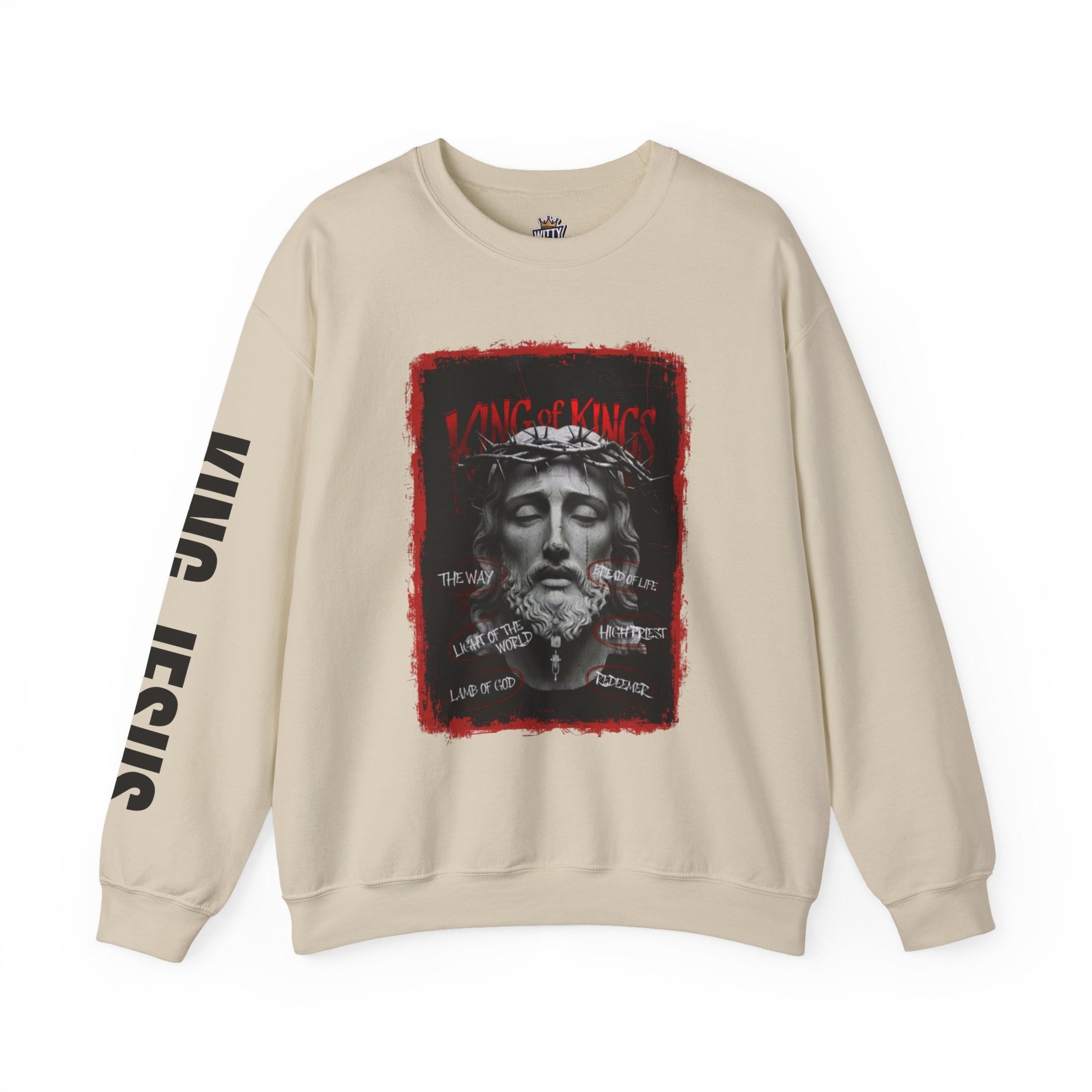 Religious Graphic Crewneck Sweatshirt – 'Love One Another' Jesus Portrait