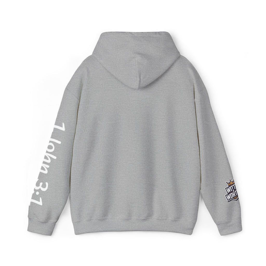 Child Script Hoodie — Cozy White Pullover with 'Child' Script Design