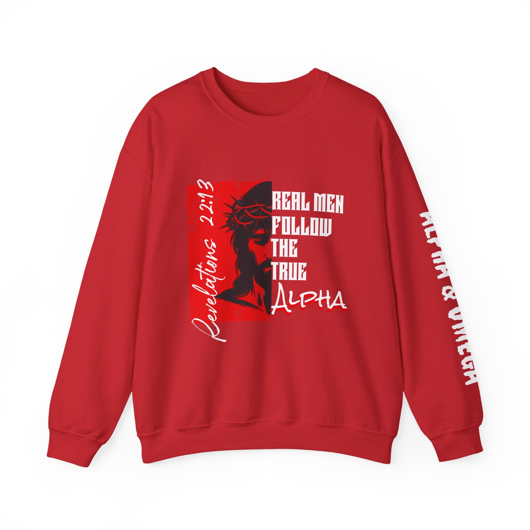 Crewneck Sweatshirt — “Real Men Follow the True Alpha” Graphic Pullover