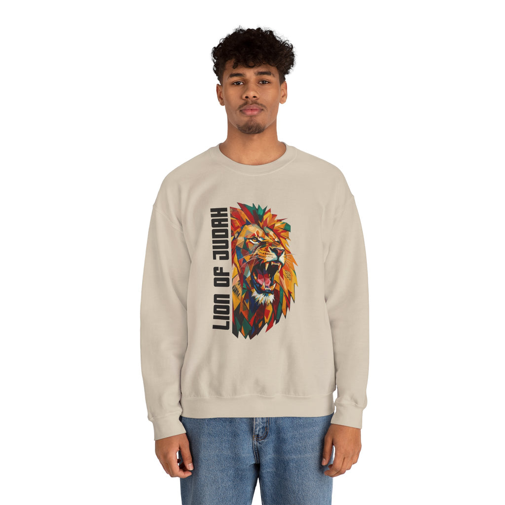 Lion of Judah Crewneck Sweatshirt — Colorful Roaring Lion Faith Graphic